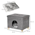 PawHut cama cueva plegable 2 en 1 con taburete gris para gatos, , large image number null