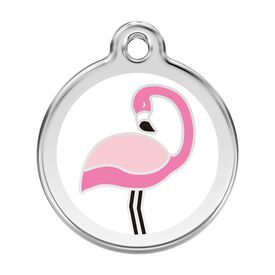 Red Dingo Placa identificativa Acero Inoxidable Esmalte Flamingo Blanco para perros