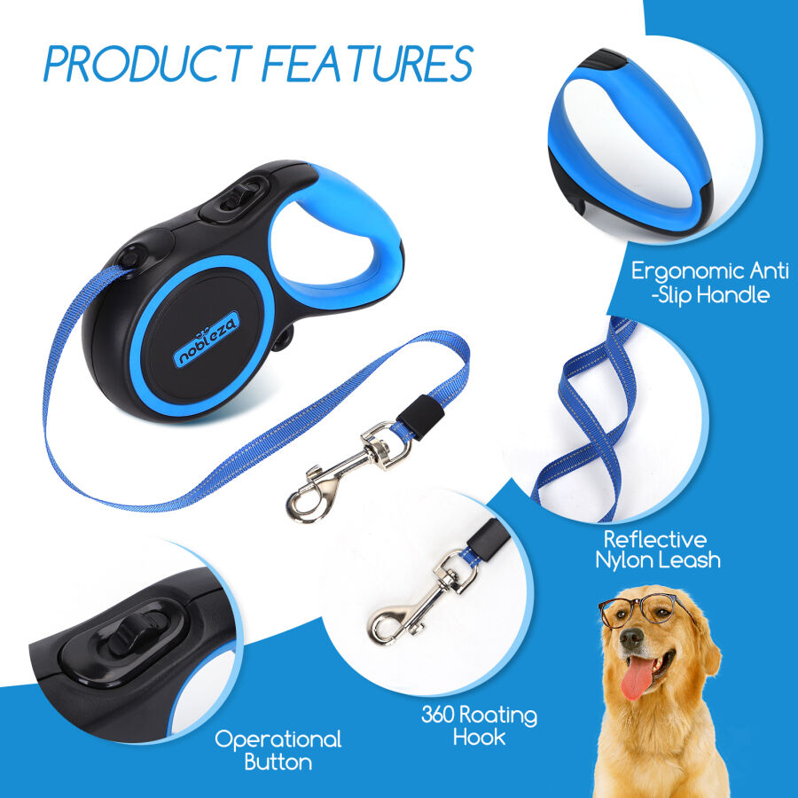 Nobleza Correa Perro Extensible, Correa de Perro retr&aacute;ctil de 360&deg; sin enredos, Cinta Flexible para Adiestramiento y Paseo, para Perros Peque&ntilde;os, Medianos (Azul, 3 Metros), , large Imagen numero 3