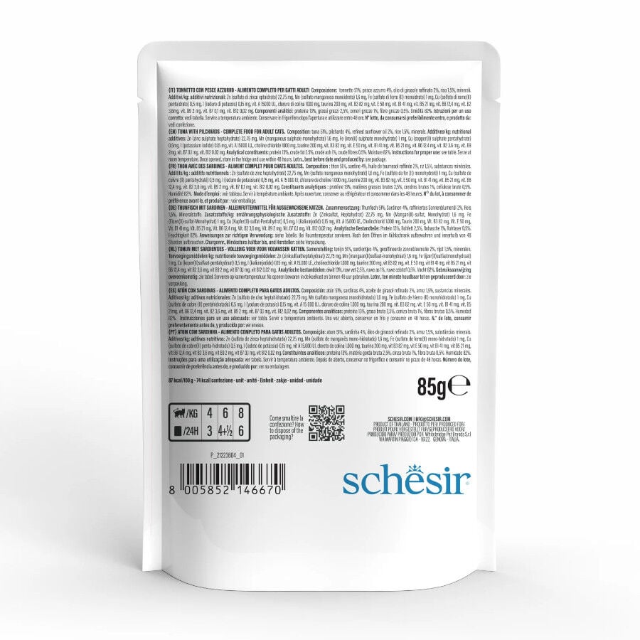 85 g Schesir Adult At&uacute;n con Sardina sobre para gatos, , large Imagen numero 3