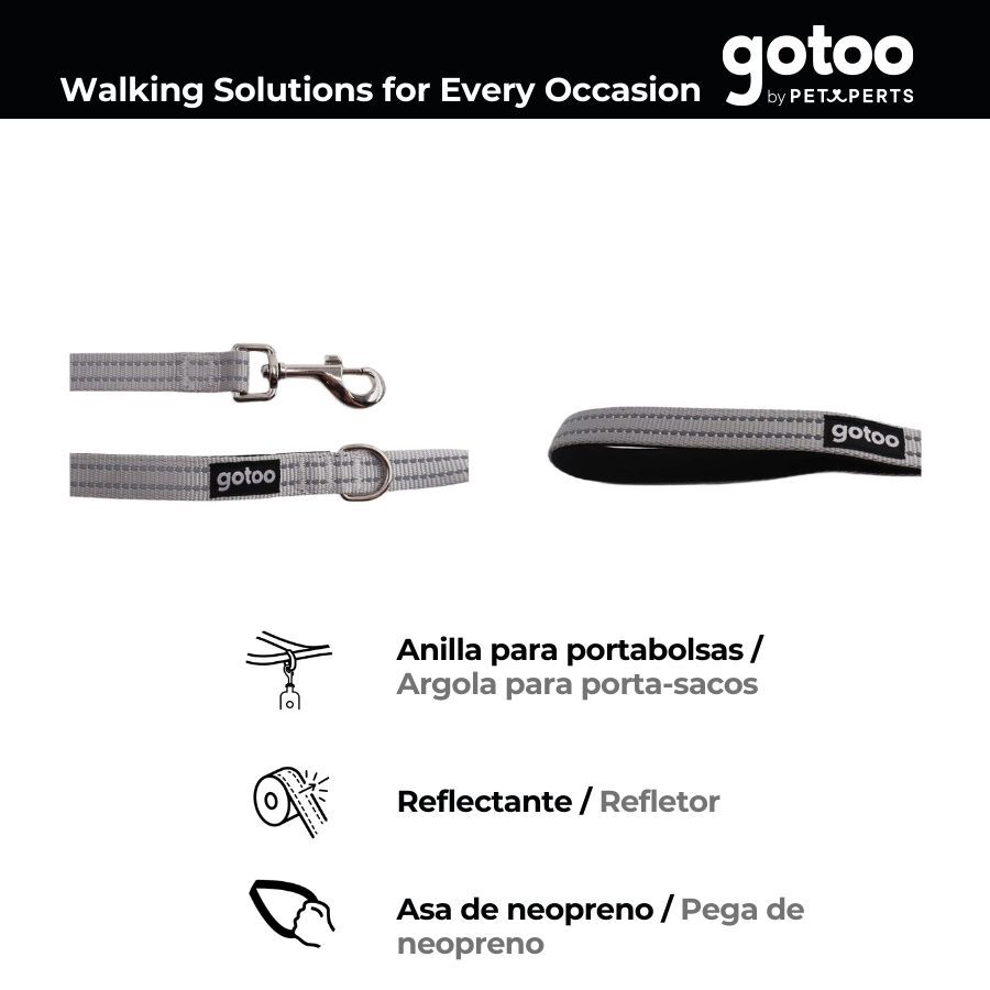 Gotoo Correa de nylon reflectante gris para perros, , large Imagen numero 3