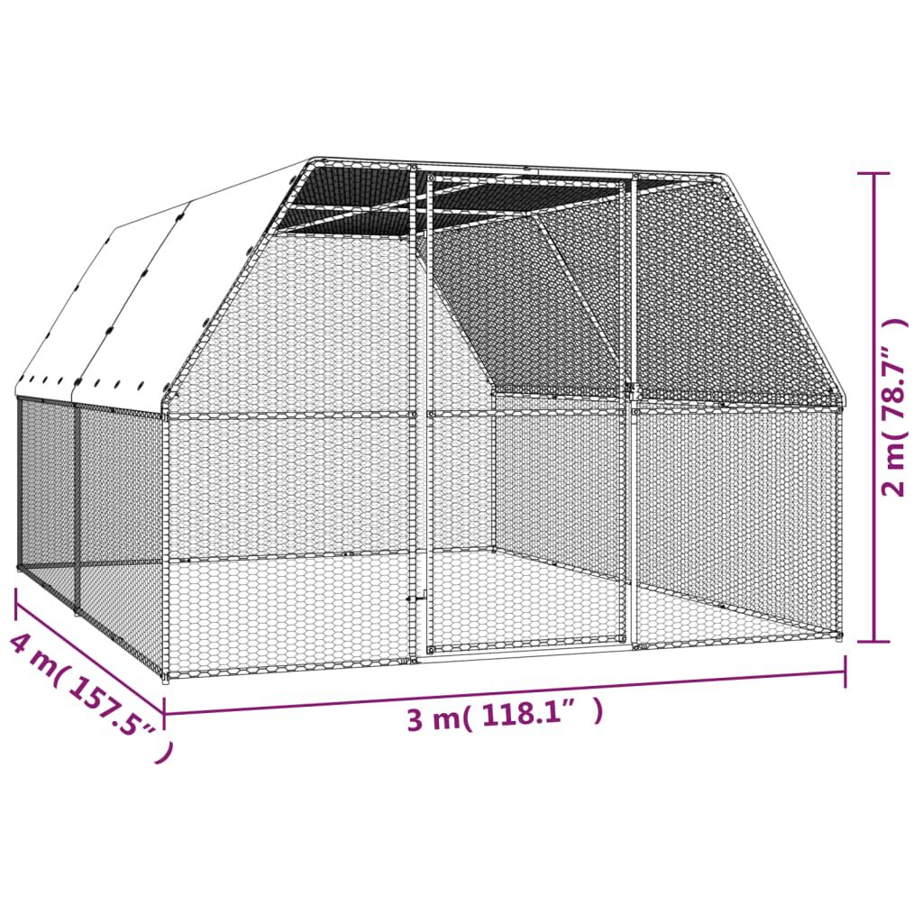 vidaXL Jaula gallinero de acero galvanizado 3x4x2 m, , large Imagen numero 5
