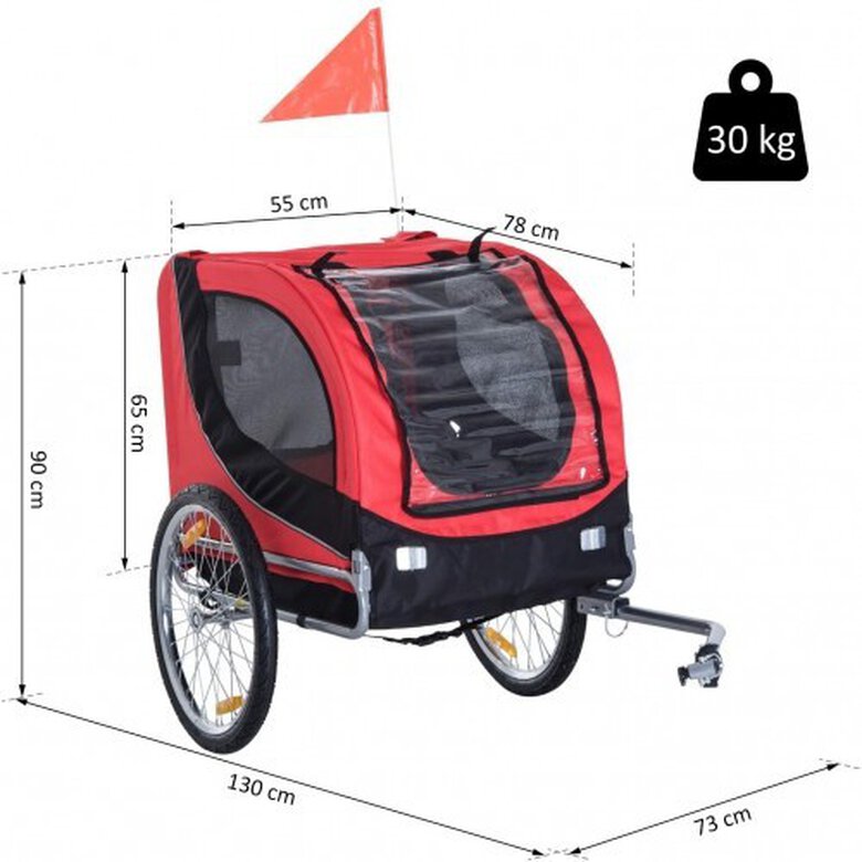 Pawhut remolque de bicicleta rojo y negro para mascotas, , large image number null