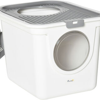 PawHut Arenero Blanco y Gris para Gatos