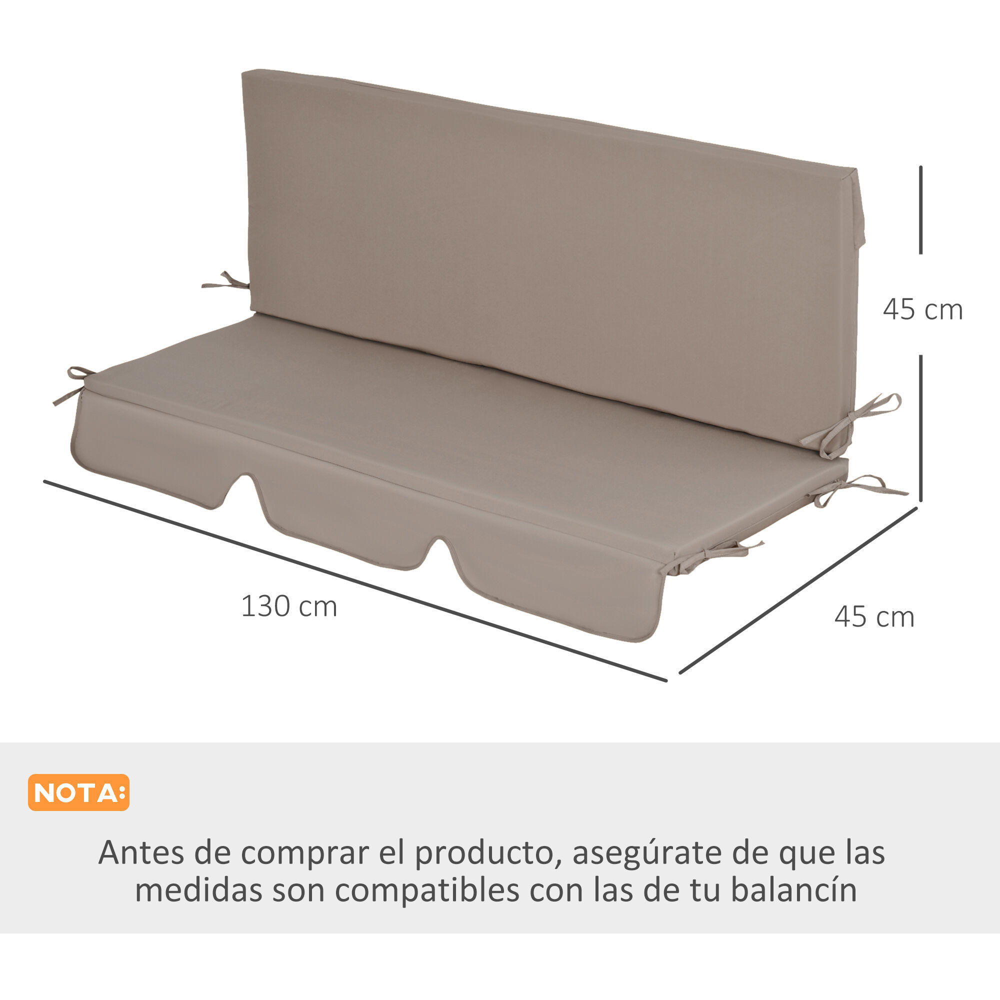 Outsunny Coj&iacute;n para Columpio de 2 Piezas 130x45x5 cm Coj&iacute;n para Balanc&iacute;n Coj&iacute;n de Asiento y Respaldo Acolchado para Jard&iacute;n Terraza Balc&oacute;n Exterior Marr&oacute;n, , large Imagen numero 3