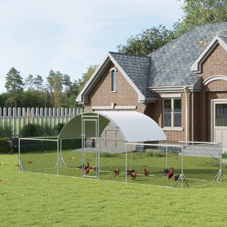 PawHut Gallinero Exterior de Acero Galvanizado 6,6x1,9x1,95 m Jaula para 12-14 Gallinas al Aire Libre con 3 Pisos Techo Cubierta de Tela y Corral para Conejos Aves Plata, , large image number null