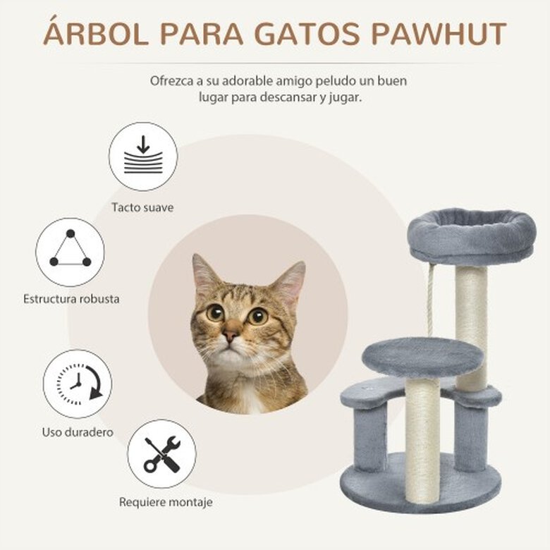 Rascador PawHut de 3 niveles para gatos color Gris, , large image number null