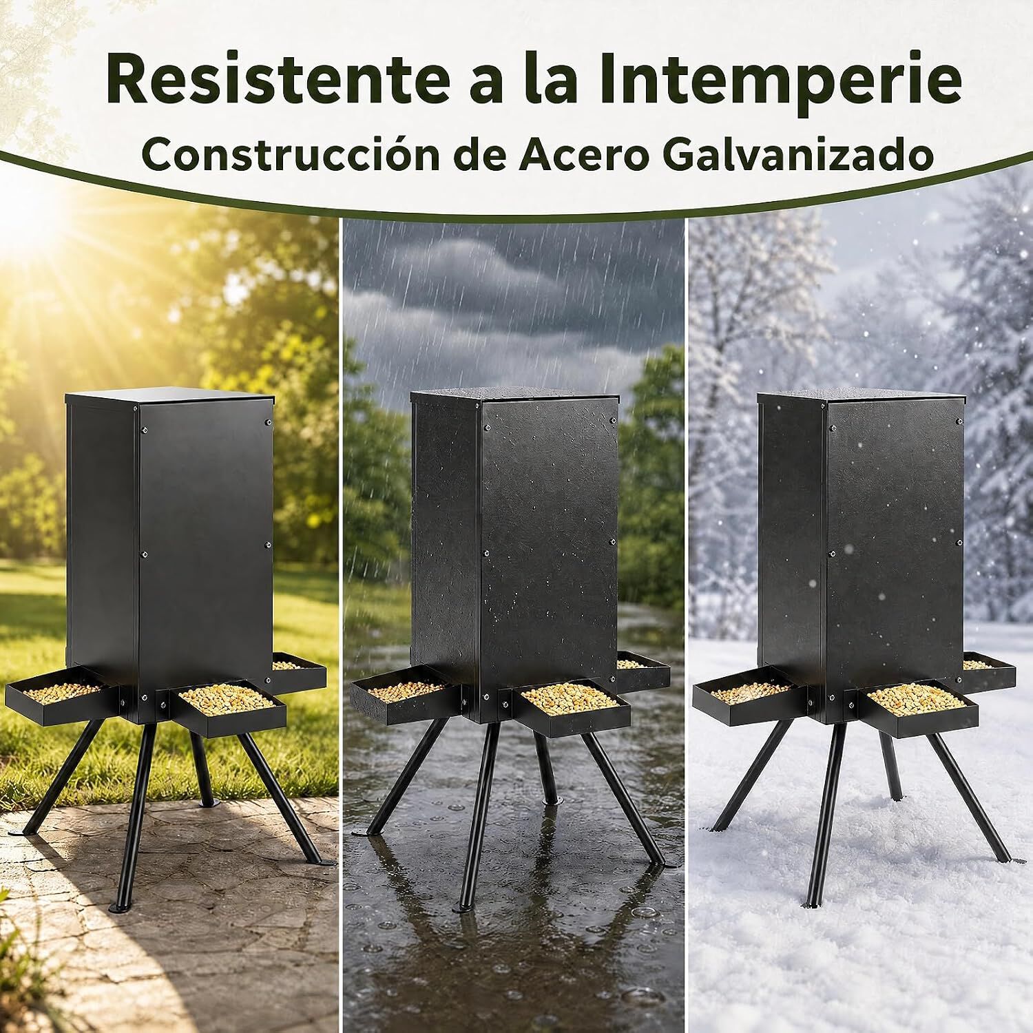 COSTWAY 53 L Comedero Autom&aacute;tico para Ciervos, Carga de 22 a 40 kg, Alimentador de Metal Galvanizado con 4 Bandejas de Alimentaci&oacute;n y 4 Patas de Soporte, Dispensador de Comida al Aire Libre, , large Imagen numero 5