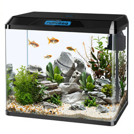 Nobleza - Acuario de Cristal 54L con Iluminaci&oacute;n LED y Filtro Interno, Pecera con Tapa para Peces, Dise&ntilde;o de Vidrio Curvo, Negro
