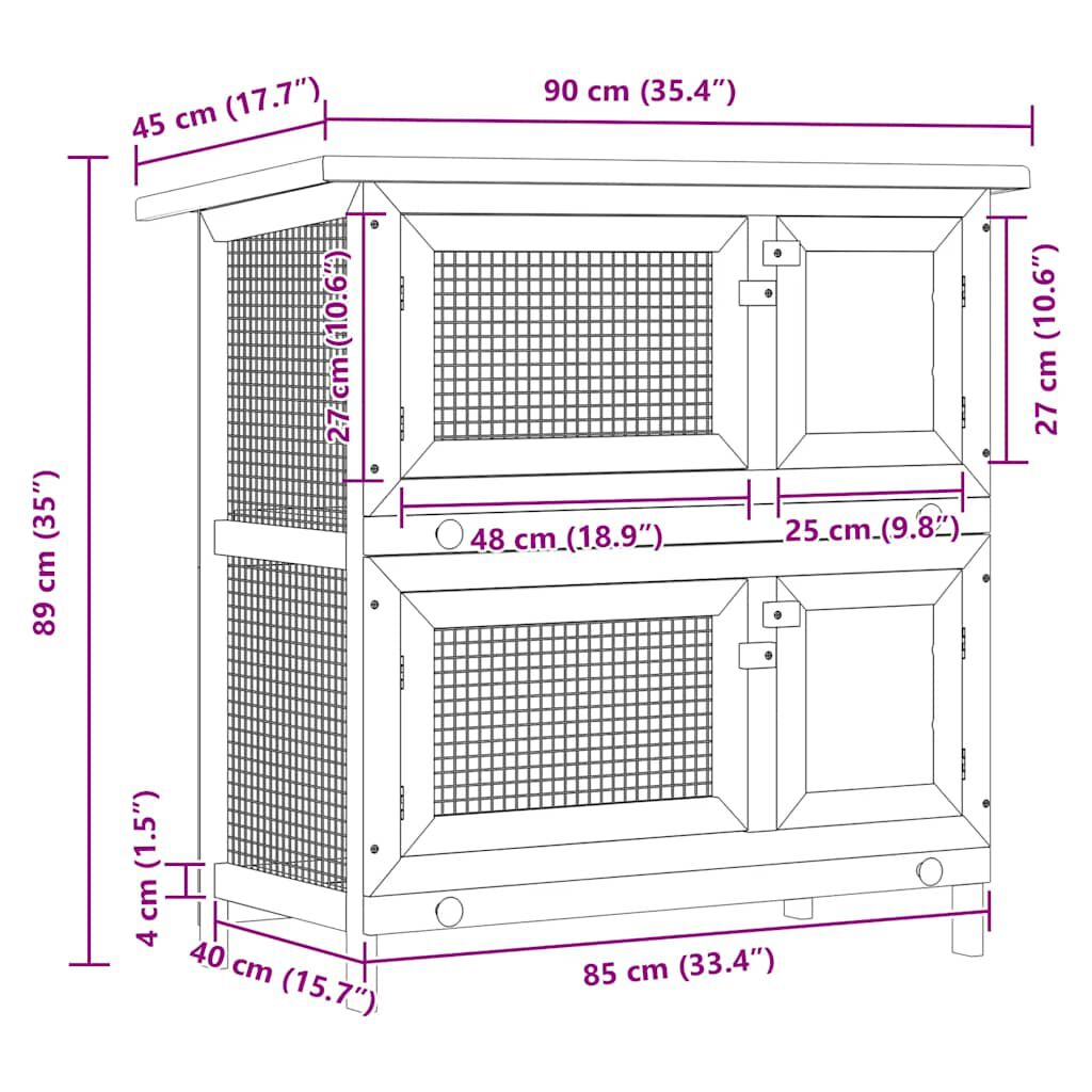 vidaXL Jaula de madera para conejos peque&ntilde;os de exterior con 4 puertas, , large Imagen numero 4