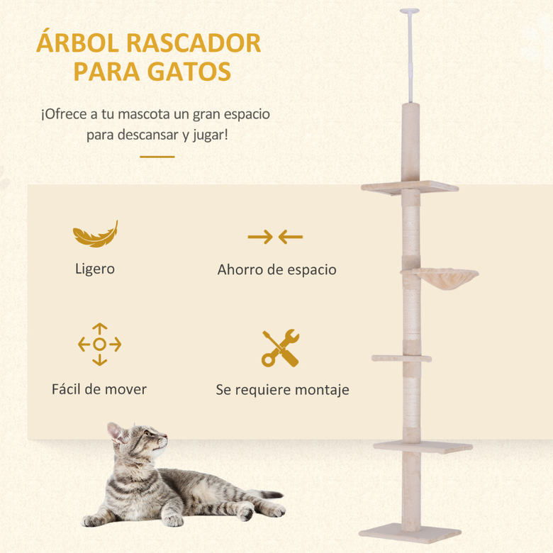 PawHut Rascador con poste de techo PawHut para gatos color Beige thumbnail