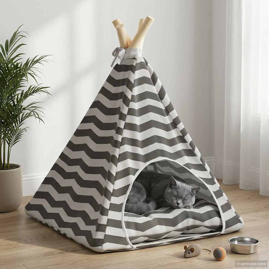 vidaXL Tienda de campa&ntilde;a para mascotas con coj&iacute;n Blanco y gris Cama Casa, , large Imagen numero 2