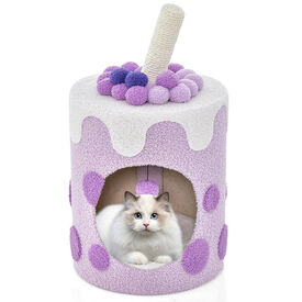 COSTWAY Torre de &Aacute;rbol para Gatos en Forma de T&eacute; de Burbujas, Condominio para Gatos, Cueva para Gatos con Rascador de Sisal y Bola Colgante (Morado y Blanco)