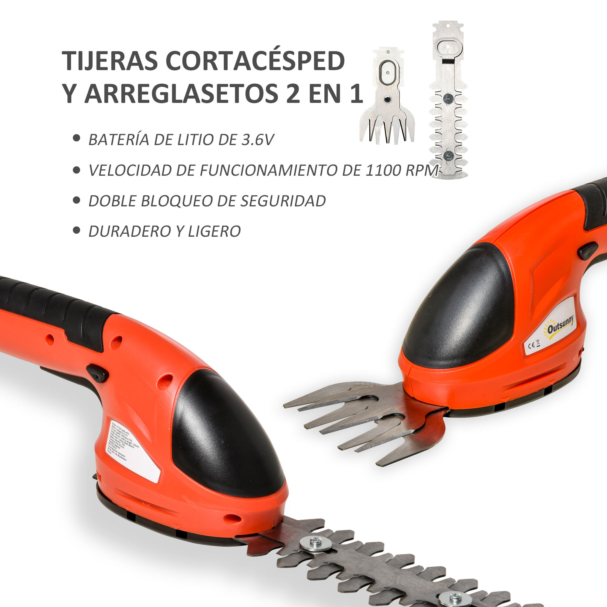Outsunny Tijeras el&eacute;ctrica Cortac&eacute;sped y Arreglasetos 2 en 1  roja y negra para jard&iacute;n, , large Imagen numero 4