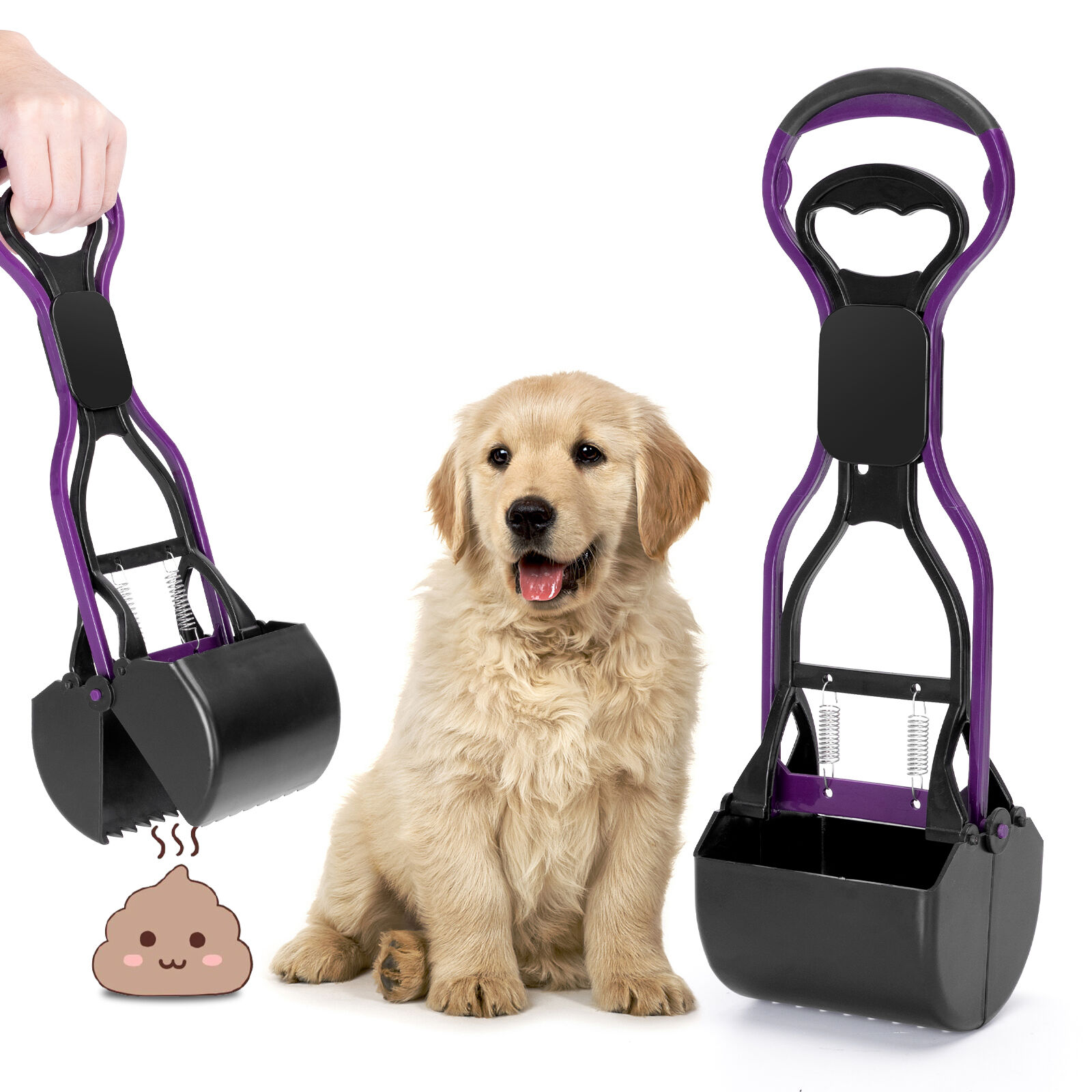 Nobleza Recogedor de Caca para Perros Dog Poop Scooper 38.5cm Recogedor de Excrementos para Mascota Perro Gato de Largo con Mango Rastrillo para Recoger Residuos de Caca con Resorte Duradero M