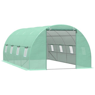 Outsunny Invernadero de Túnel  verde con Puerta Enrollable para cultivos