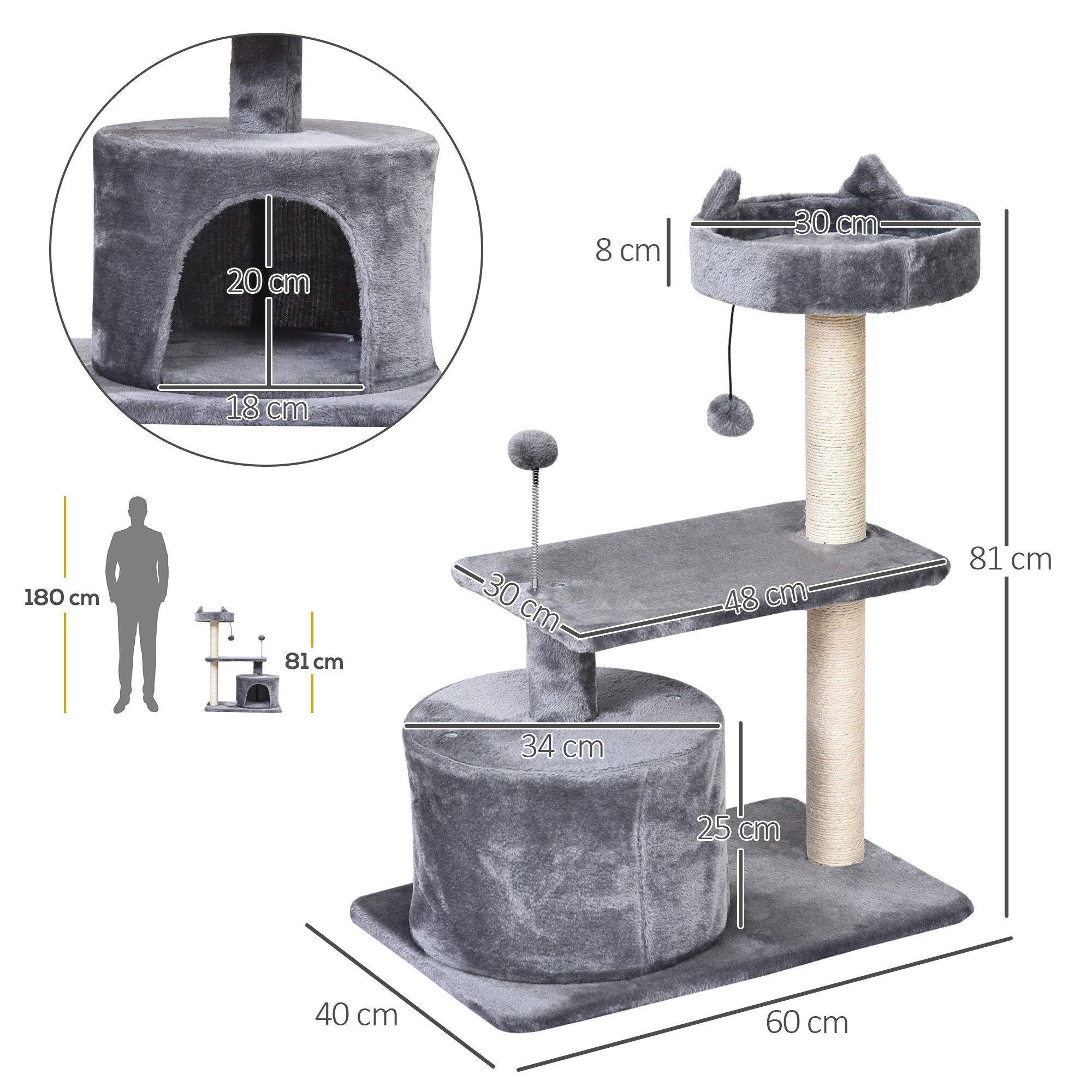PawHut &Aacute;rbol para Gatos Gris, , large Imagen numero 3