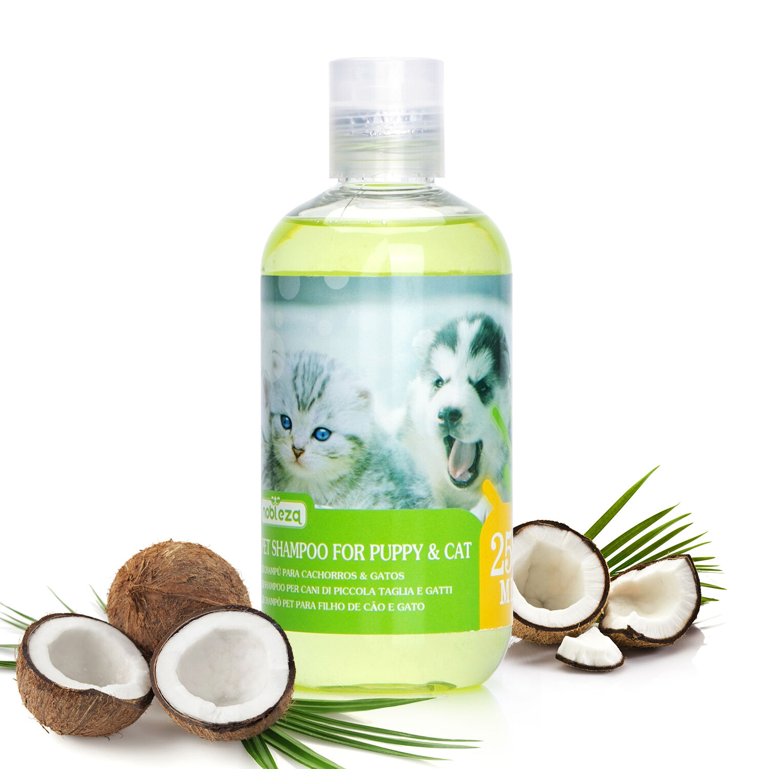 Nobleza Champ&uacute; para Perros Gatos Piel Sensible y Atopica, Champ&uacute; Cachorro y Gatito con Fragancia de Coco, Champ&uacute; Perro Dermatitis y Anti olores |Sin Parabenos, Ftalatos o SLS |pH Adaptado| 250ml, , large Imagen numero 1