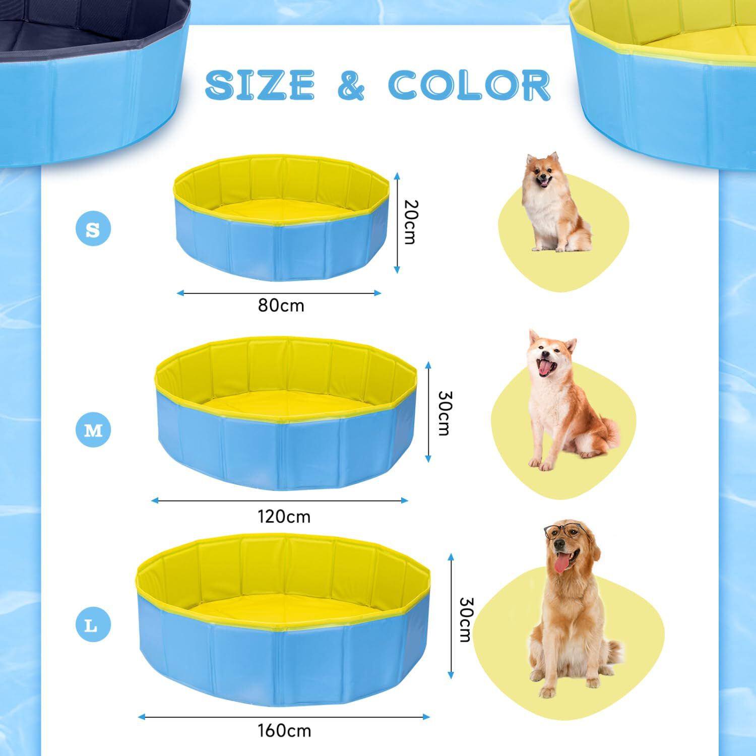 Nobleza Piscina Plegable para Perros 120x30 cm &ndash; Ba&ntilde;era Antideslizante con Paneles de PP R&iacute;gido &ndash; Ideal para Mascotas Medianas &ndash; Azul y Amarillo, , large Imagen numero 2