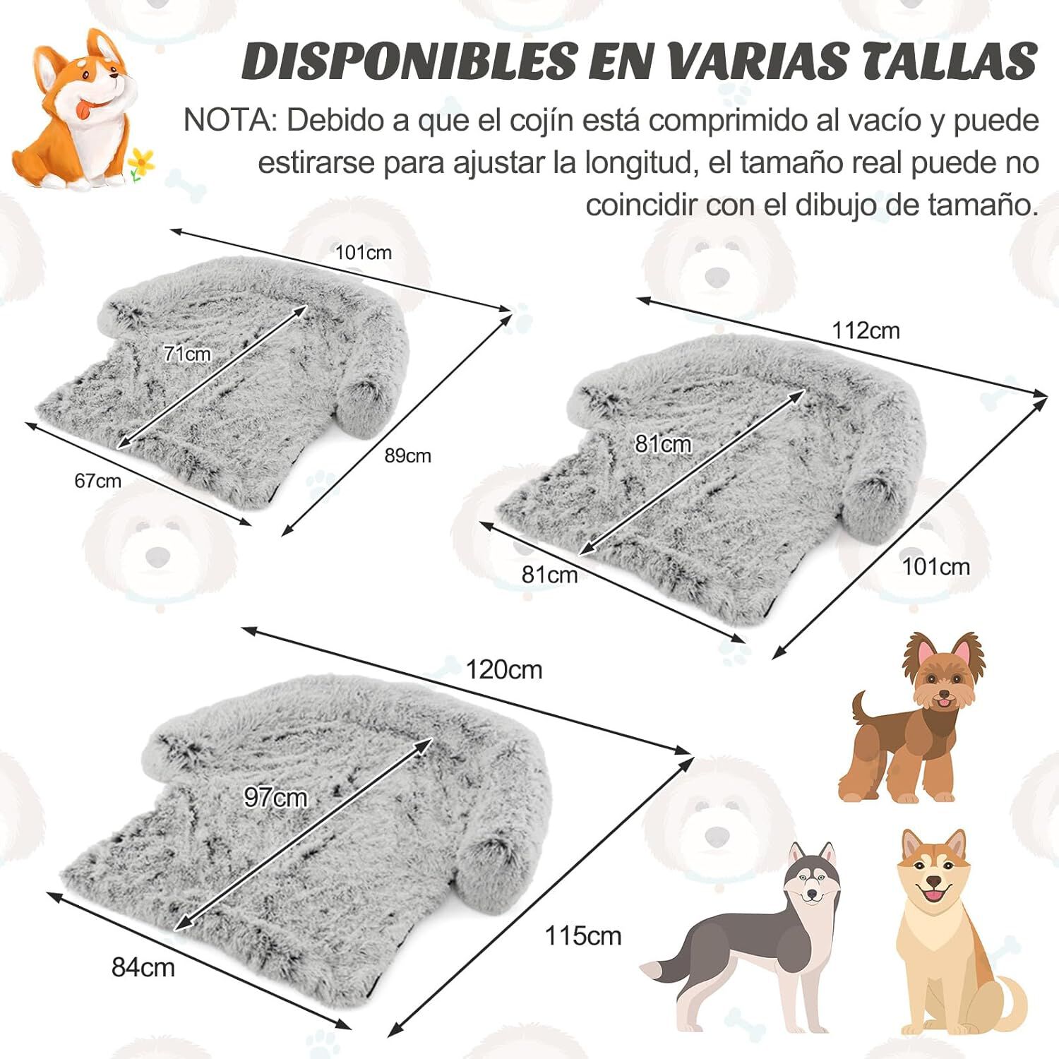 COSTWAY Funda de Peluche para Perros, Cama Antideslizante con Funda Extra&iacute;ble Lavable/Cuello Acolchado Suave, Tapete de Felpa para Perros (112 x 101 x 18 cm, Blanco Gris&aacute;ceo), , large Imagen numero 5