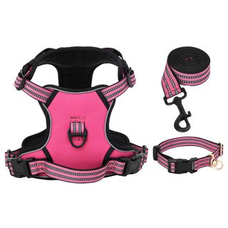 VidaXL Arnés con correa y collar ajustable rosa para perros