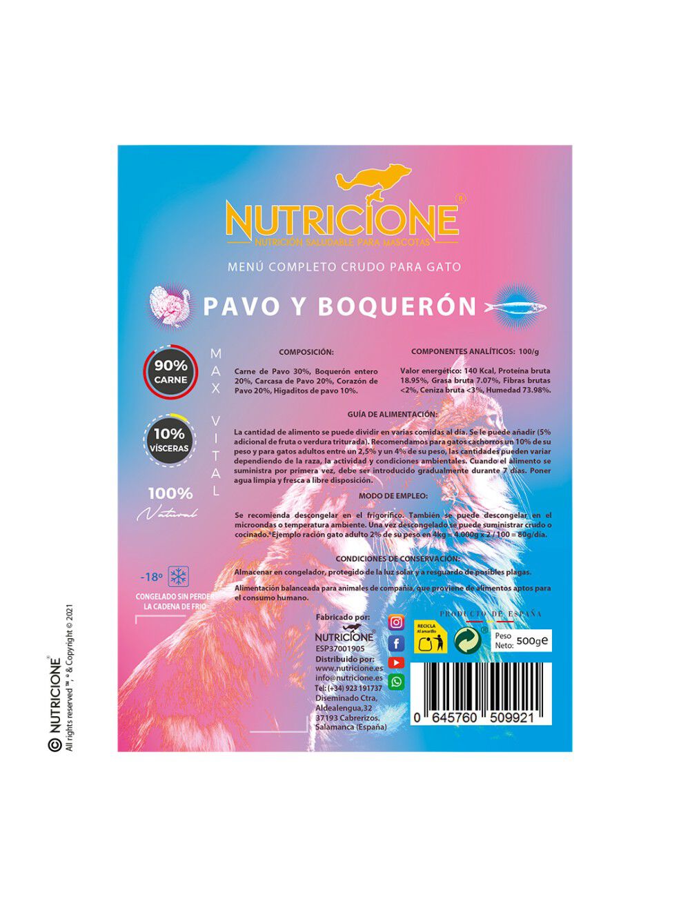 Nutricione menú dieta BARF sabor pavo y boqueron para gatos thumbnail
