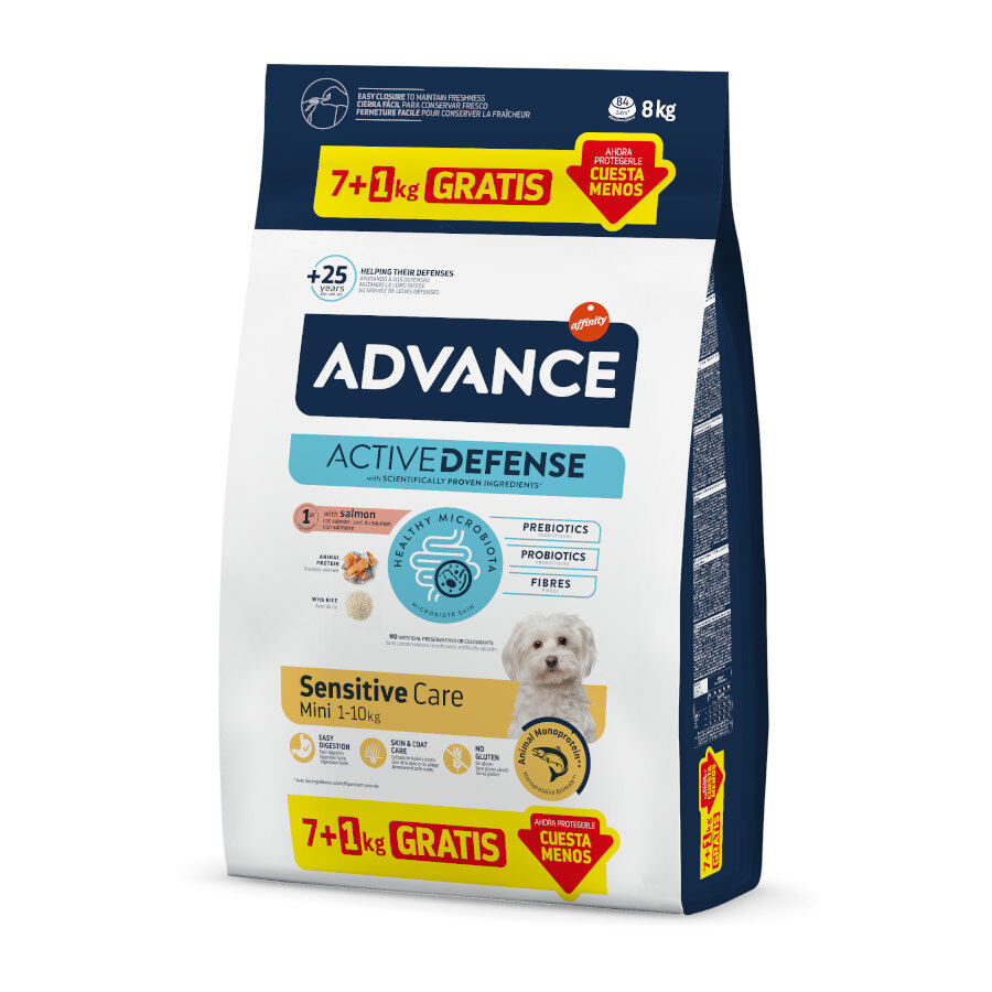 8 kg (7 + 1 kg &iexcl;gratis!) Advance Active Defense Mini Sensitive Salm&oacute;n y Arroz pienso para perros, , large Imagen numero 1