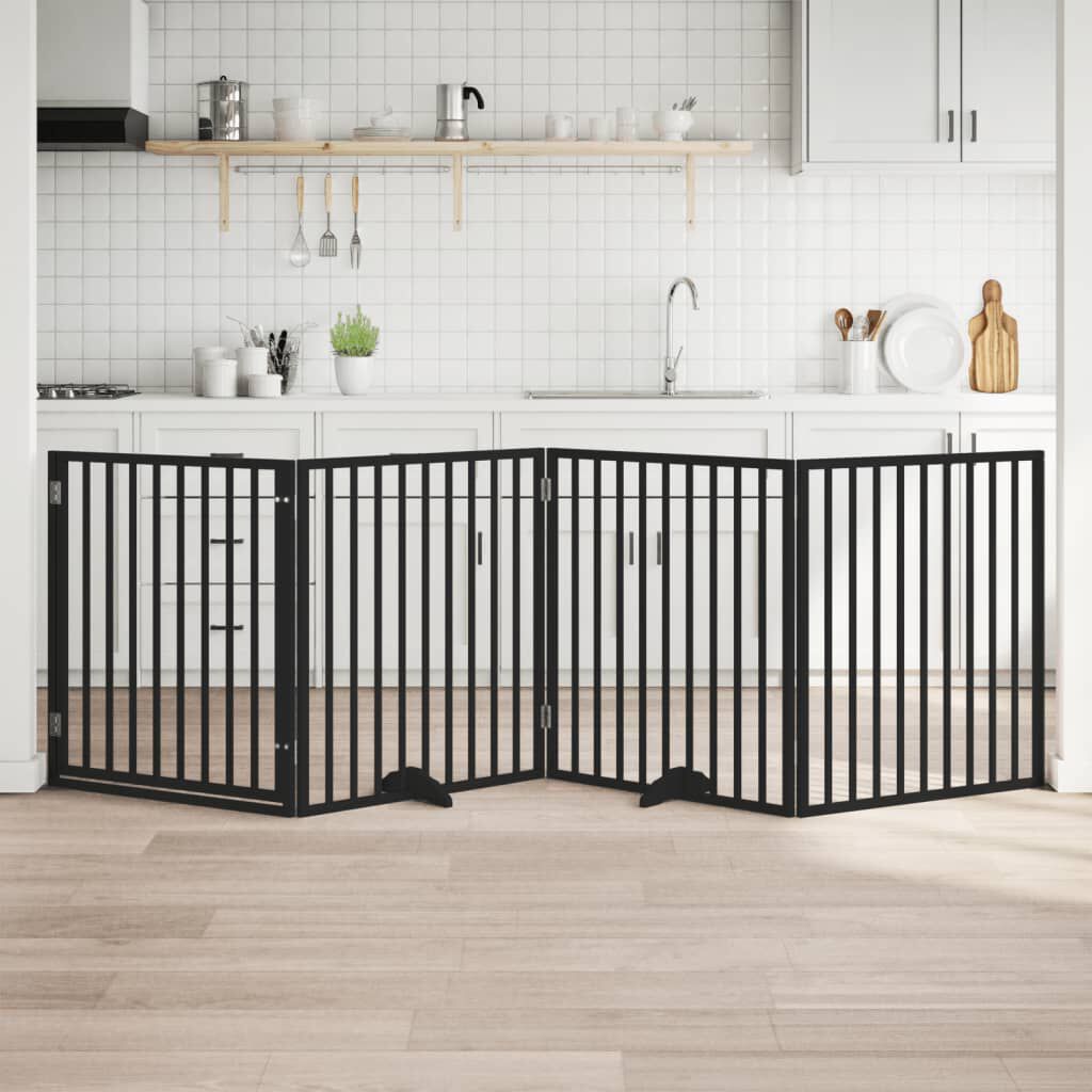 vidaXL Puerta para perros plegable 4 paneles madera &aacute;lamo negra 320 cm, , large Imagen numero 2