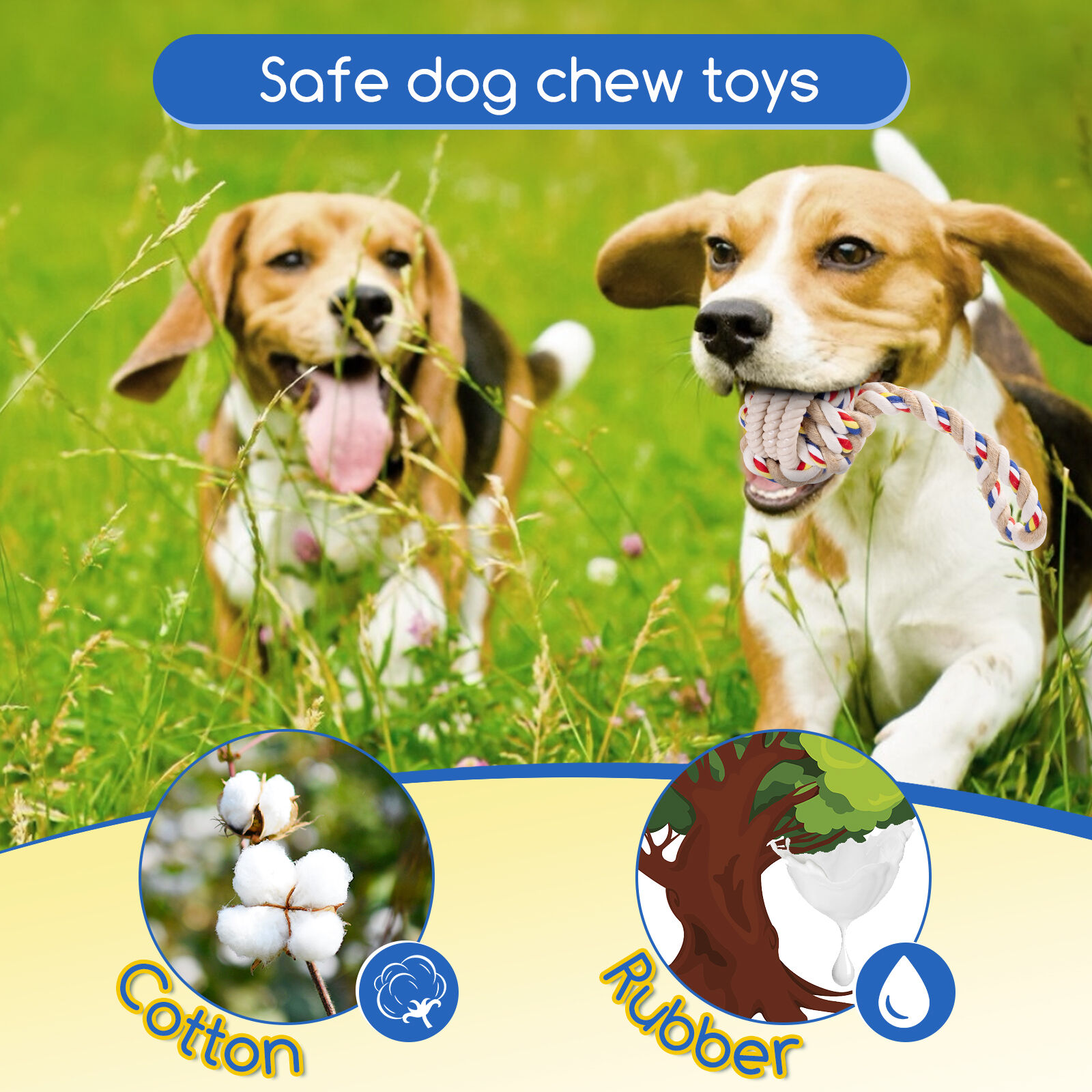 Nobleza Correa de Juguetes Interactivos para Perros 2 Pack, Juguete Perro de Cuerda de Algod&oacute;n 100% Natural, Juguete Indestructible para la Dentici&oacute;n del Cachorro - Juguete de Tira y Afloja - 20cm, , large Imagen numero 5