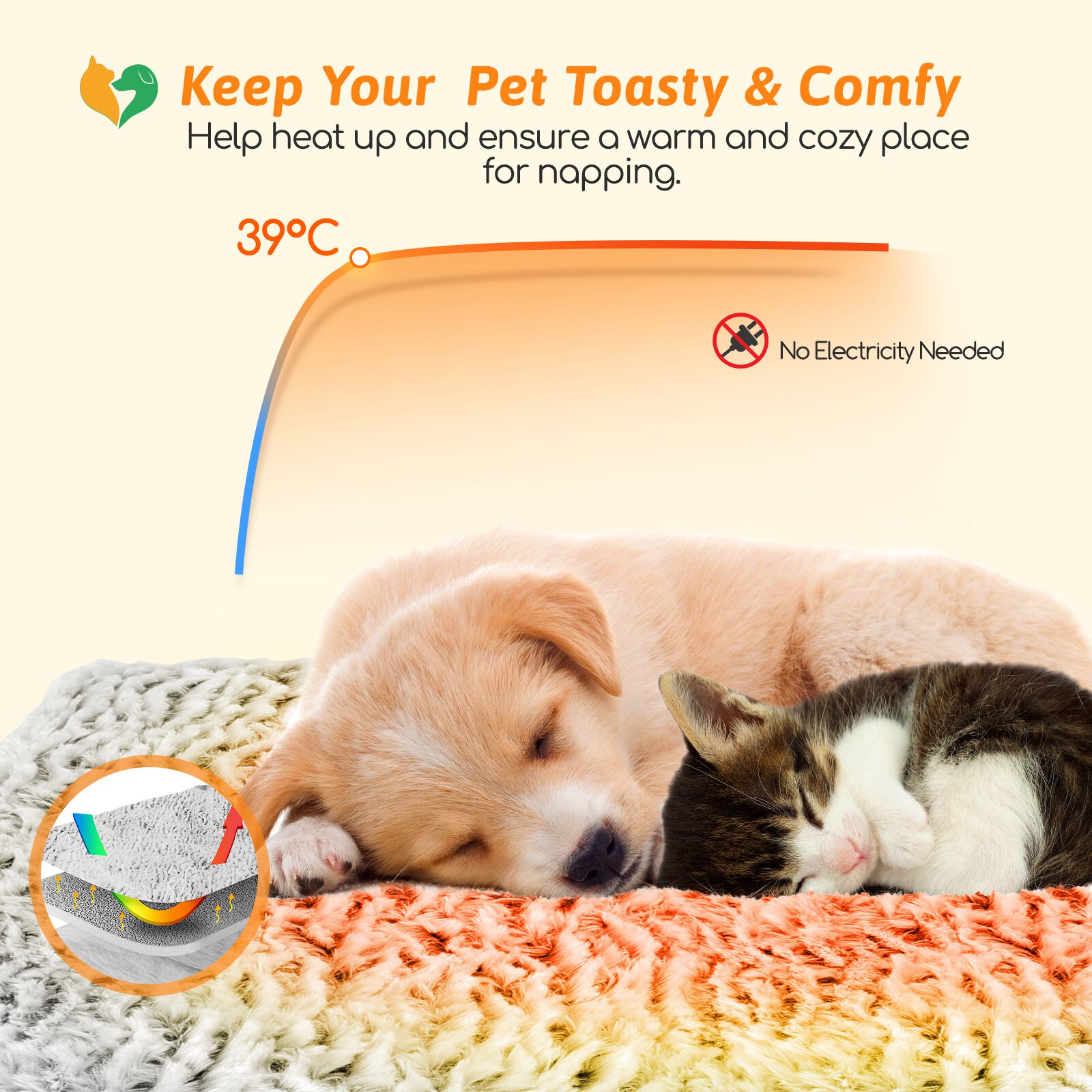 Nobleza Manta T&eacute;rmica para Gatos, Manta Autocalefactora para Perros y Gatos, Alfombra T&eacute;rmica Sin Electricidad y Bater&iacute;as, Lavable Antideslizante, Coj&iacute;n Suave de Calor, 50x40cm, , large Imagen numero 2