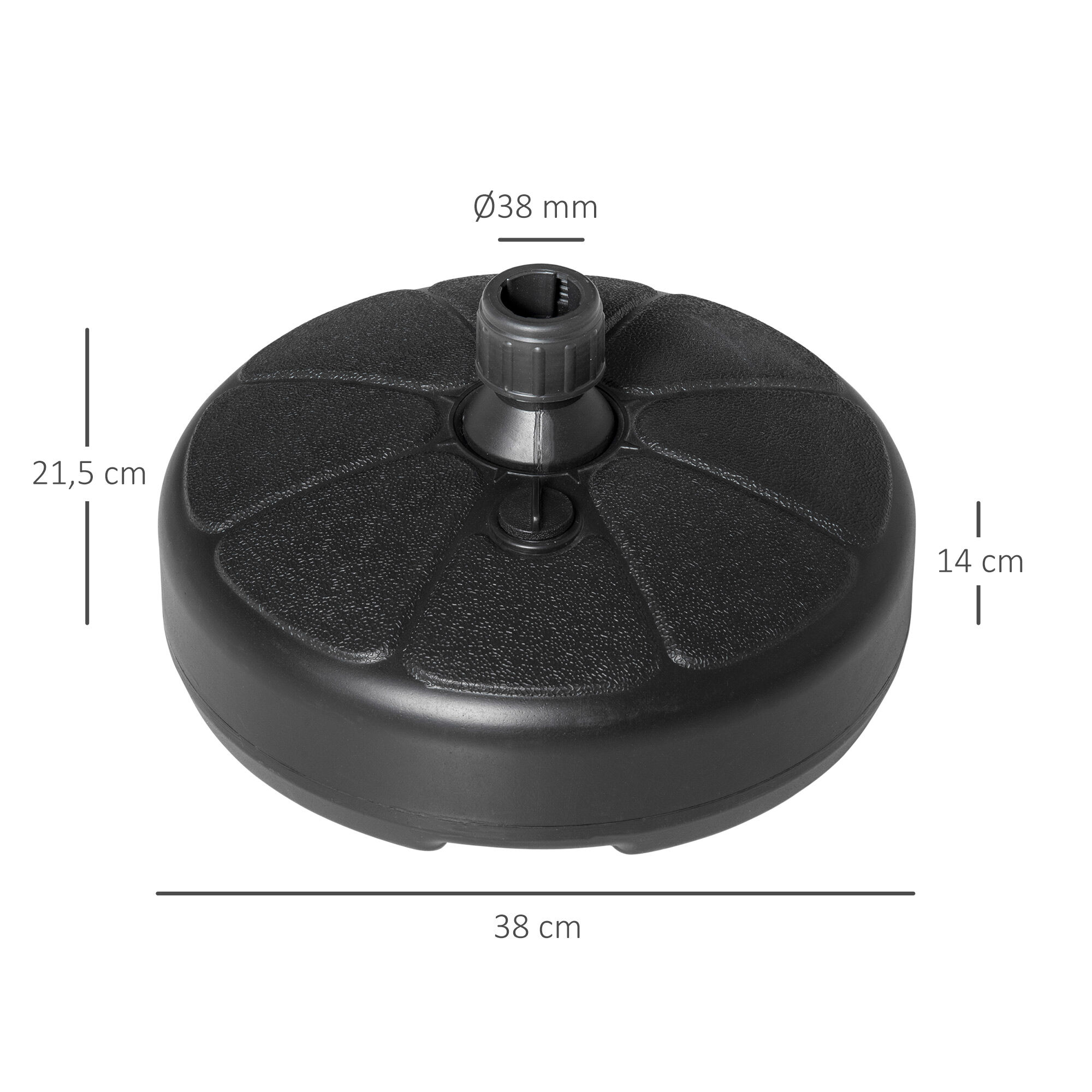 Outsunny Base de Sombrilla Rellenable de Agua 13 kg o Arena 19 kg Soporte de Parasol Redondo Apto Postes de &Oslash;32-38 mm para Jard&iacute;n Patio Terraza &Oslash;38x21,5 cm Negro, , large Imagen numero 3