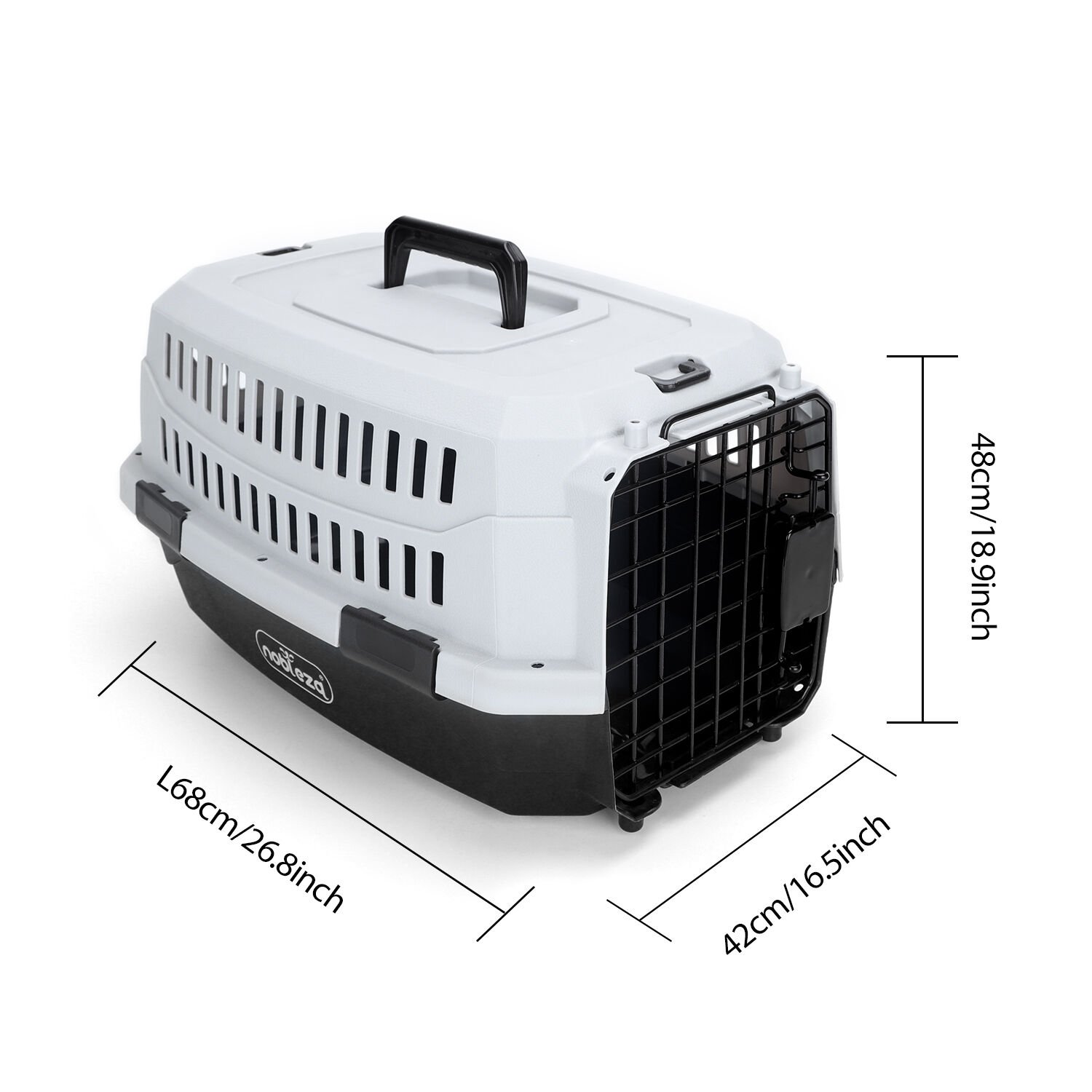 Nobleza - Transportin Gato Perro Grande, Transportin para Gatos Perro Port&aacute;til y Transpirable, Mascotas Perros Gatos Accesorios, Transport&iacute;n de Pl&aacute;stico, 68x48x42 CM, Negro & Gris, , large Imagen numero 2