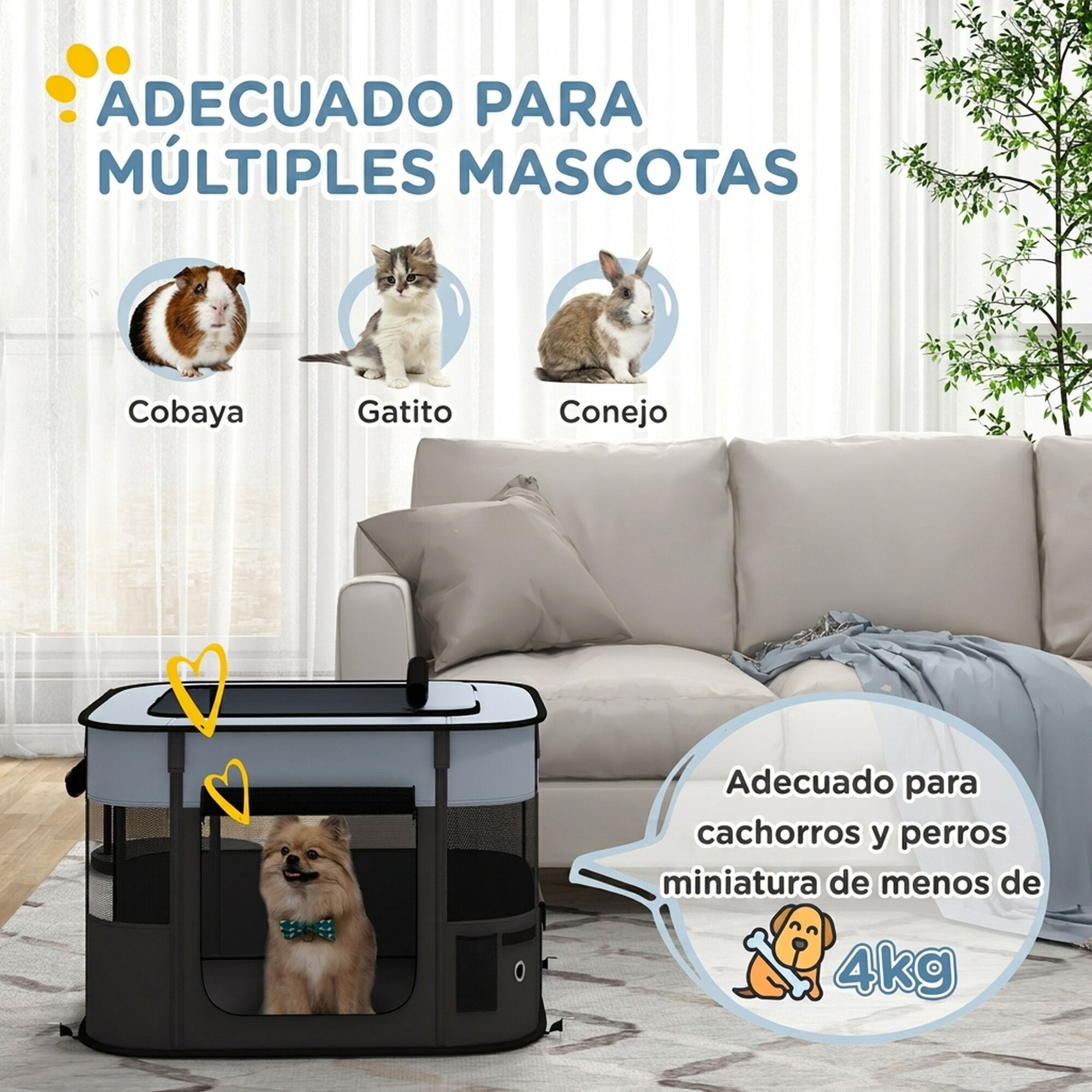 PawHut Parque para Mascota Gris, , large Imagen numero 4