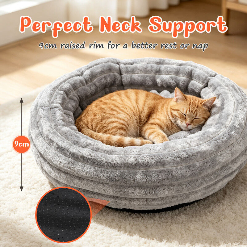 Nobleza Cama Redonda para Gatos y Perros Peque&ntilde;os (55 x 9 cm) - Coj&iacute;n de Franela Jacquard Suave y Mullido, Nido T&eacute;rmico e Antiestr&eacute;s Lavable con Base Antideslizante para Mascotas, Gris, , large Imagen numero 3