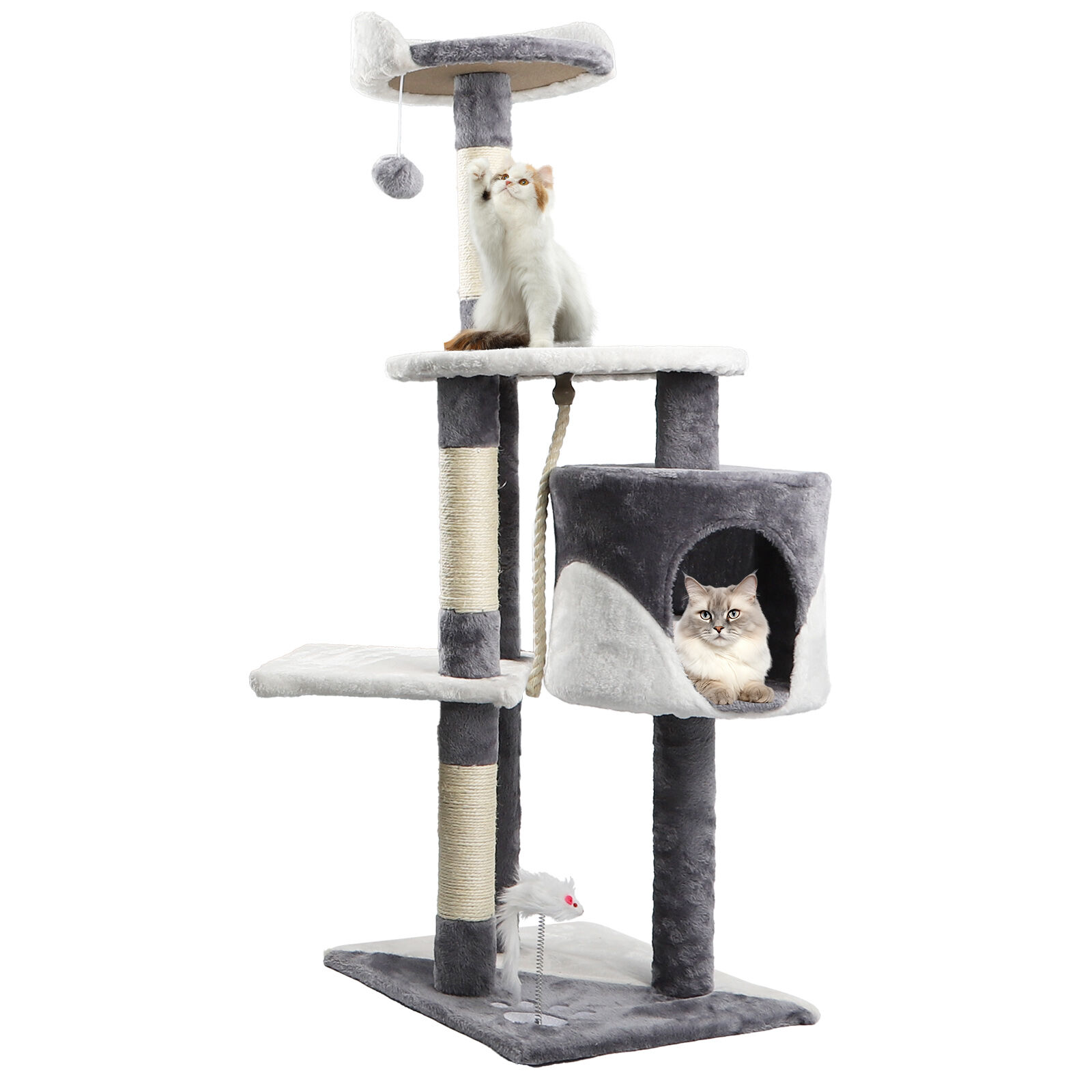 Nobleza Rascador para gatos, Altura 118.5 cm, &Aacute;rbol Estable para Gatos, 4 Plataformas, 1 Cueva, 1 Pomp&oacute;n, 1 Peluche, Gris, , large Imagen numero 1