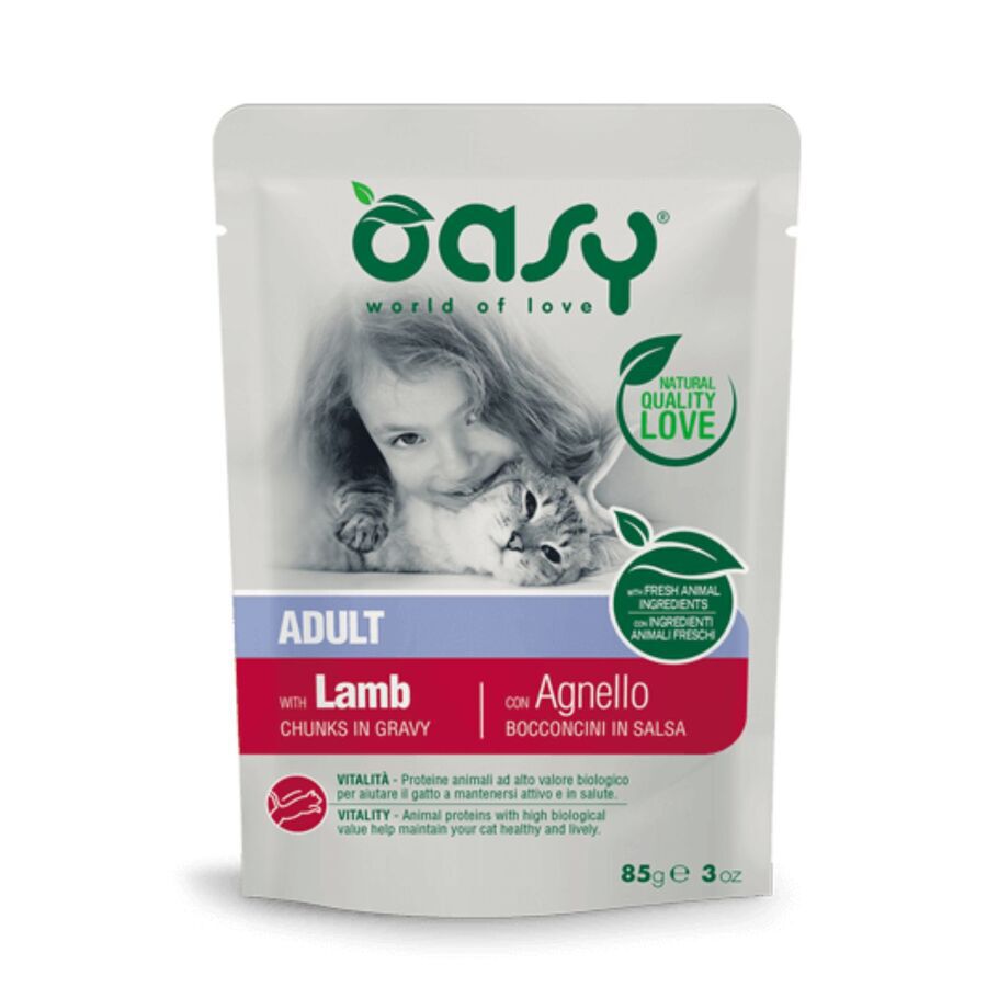 OASY GATO TROZOS SALSA ADULT CORDERO 85G, , large Imagen numero 1