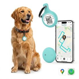 Pawview Localizador Inteligente para Mascotas, Rastreador Perros y Gatos Compatible con Apple Find My y Android Find Hub, Funda de Silicona Antidesgarros con C&oacute;digo QR, Sin Suscripci&oacute;n. Turquesa Claro