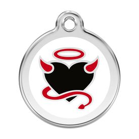 Red dingo Placa identificativa Acero Inoxidable Esmalte Diablo Blanco para perros
