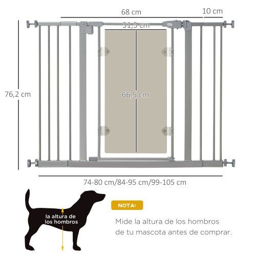 PawHut barrera de seguridad extensible para escaleras gris para perros, , large Imagen numero 3