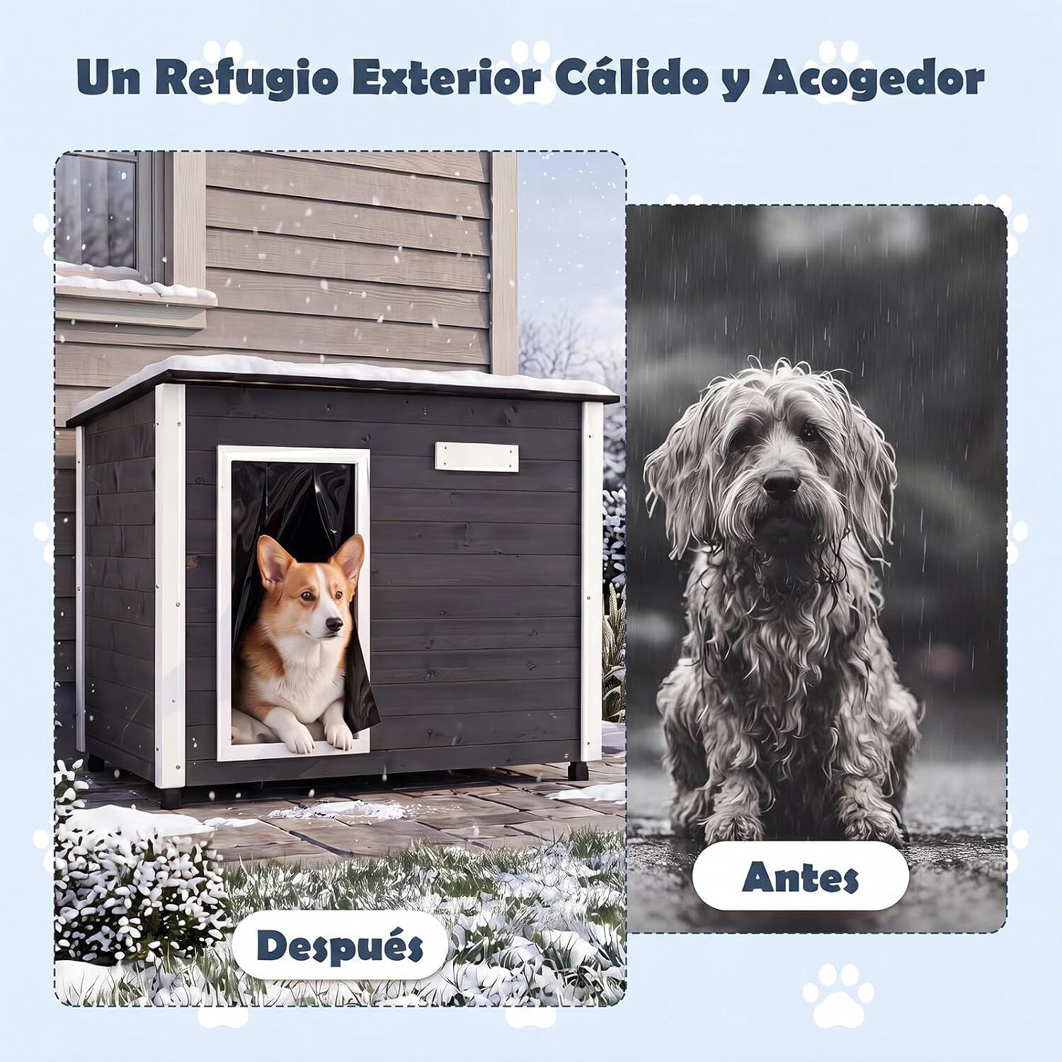 COSTWAY Caseta para Perros Exterior, Casa para Perros de Madera | con Puerta, Techo Inclinado Abatible, Puerta de PVC, Patas Elevadas, 85,5 x 56,5 x 64,5cm Mueble Perrera para Mascotas, Gris, , large Imagen numero 4