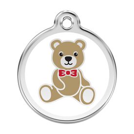 Red Dingo Placa identificativa Acero Inoxidable Esmalte Oso De Peluche Blanco para perros