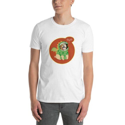 Mascochula camiseta hombre dino personalizada con tu mascota blanco thumbnail