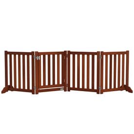PawHut Barrera de Seguridad para Perros Plegable para Escaleras y Puertas Valla para Perros Pequeños de 4 Paneles con Soporte de Pie para Interiores 205x30x60 cm Marrón