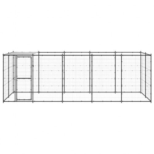 Vidaxl perrera de acero con puerta de bisagra negra para perros thumbnail