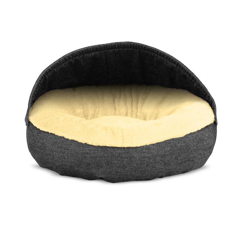 Gauty Cama Redonda para Perros y Gatos  Denim y pelo - Negro y beige, , large Imagen numero 1