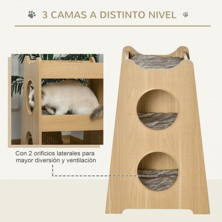 Pawhut cama de 3 niveles madera para gatos, , large image number null