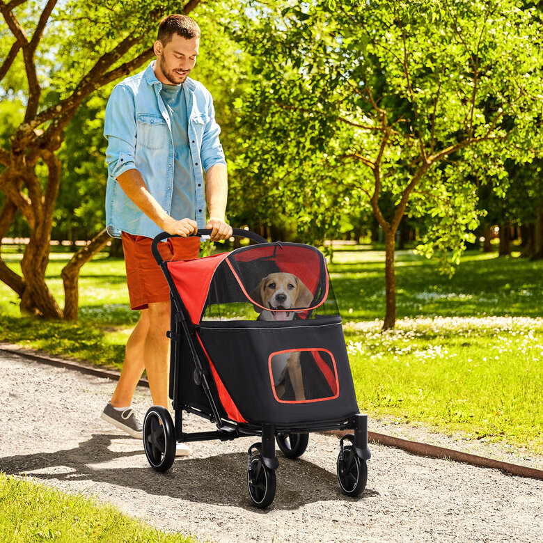 PawHut Cochecito para Perros Plegable Carrito para Mascotas con Ventanas de Malla Correas de Seguridad Bolsillos de Almacenamiento Carga 40 kg 112x65x100 cm Rojo, , large image number null