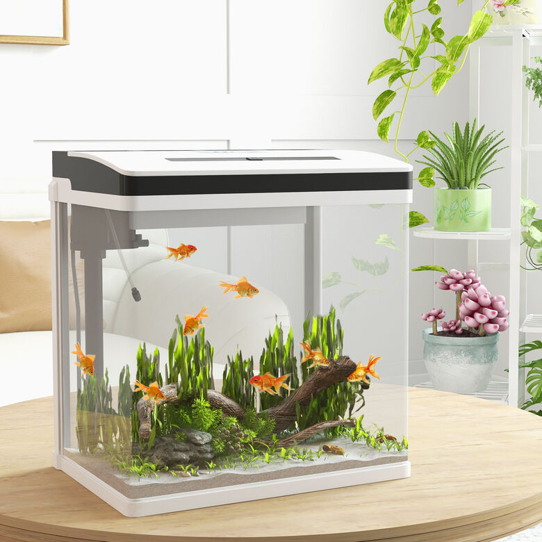 PawHut Acuario de Cristal de 28L Pecera Pequeña con Sistema de Filtro Iluminación LED Bomba de Agua thumbnail
