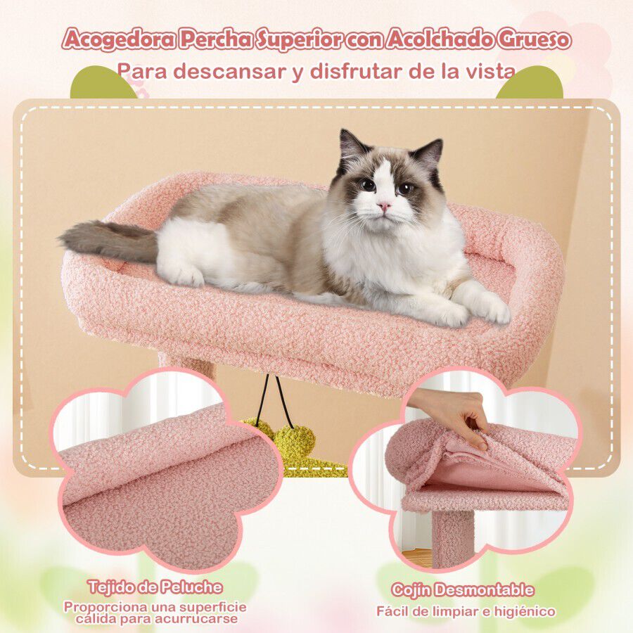 COSTWAY &Aacute;rbol para Gatos de 148 cm, Torre Multinivel Est&eacute;tica Floral para Gatos con Percha, Condo, Hamaca, Postes y Tablero de Rascado de Sisal, Bolas Colgantes, Centro de Actividades para Gatos de Interior &nbsp;, , large Imagen numero 5