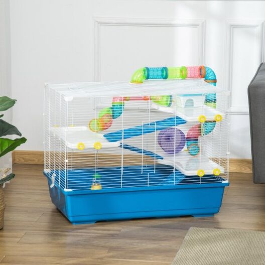 PawHut jaula con 4 niveles azul y blanco para hamsters, , large image number null